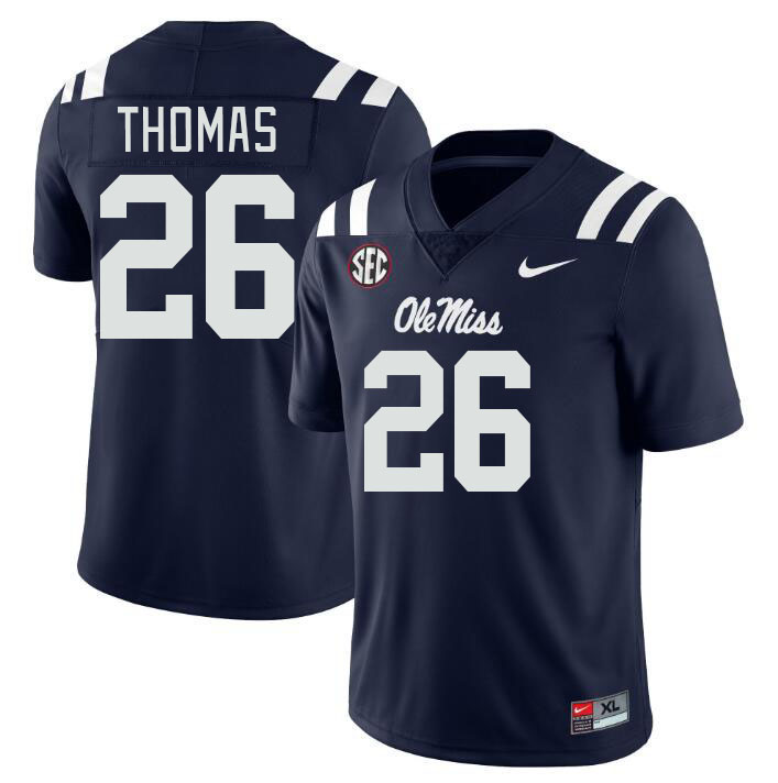 Men #26 Domonique Thomas Ole Miss Rebels College Football Jerseys Stitched-Navy